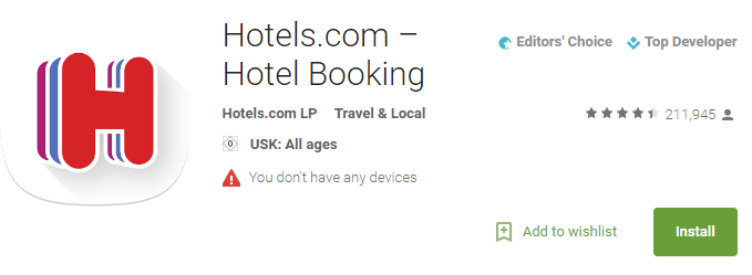 The app name of "Hotels.com" is a very good example for good ASO