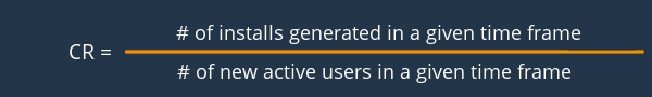 Conversion Rate: # of installes genereated in a given time frame / # of new active users in a given time frame