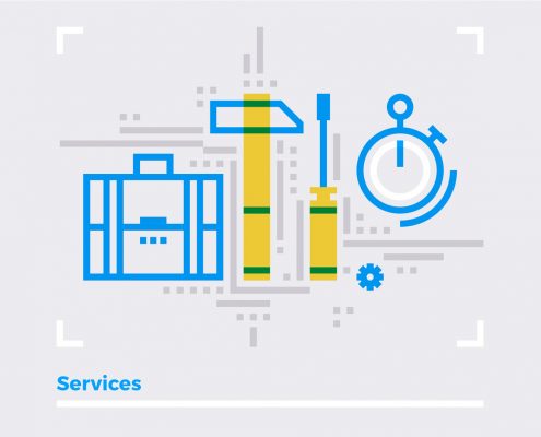 Blue line illustration concept of repair services, business support and maintenance project