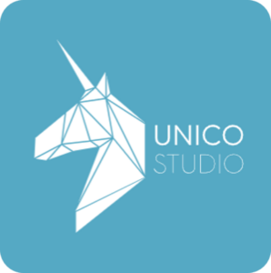 Unico Studio Logo White Cyan